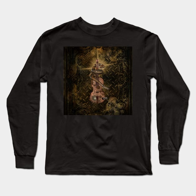 Steampunk violin with steampunk chinese dragon and ship Long Sleeve T-Shirt by Nicky2342